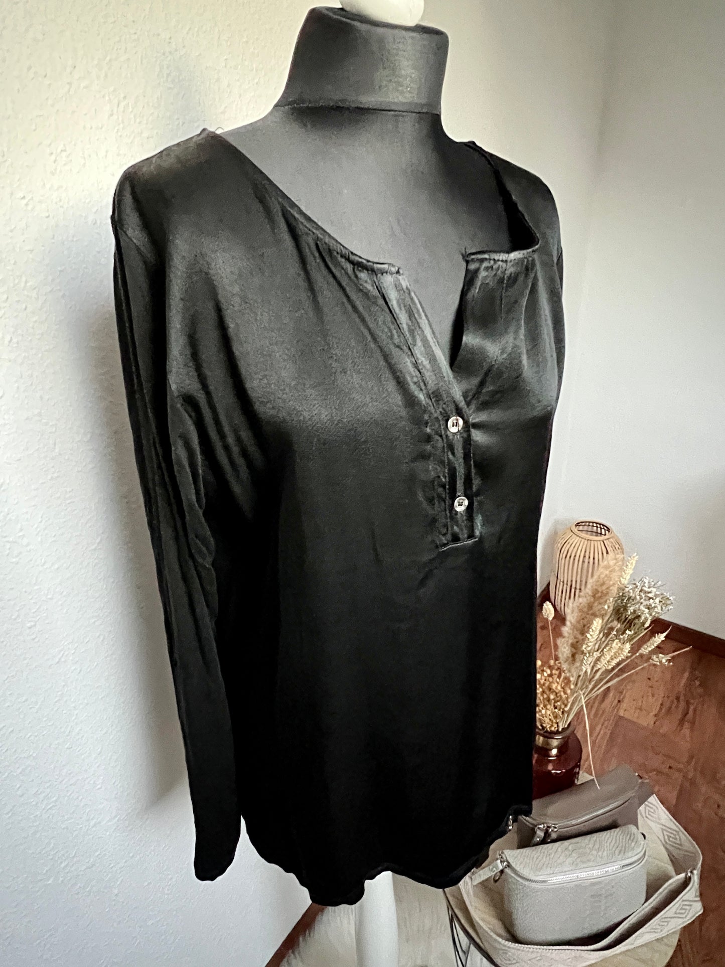 Oversize Bluse Shirt Material Mix Seiden-Optik 36/38/40/42