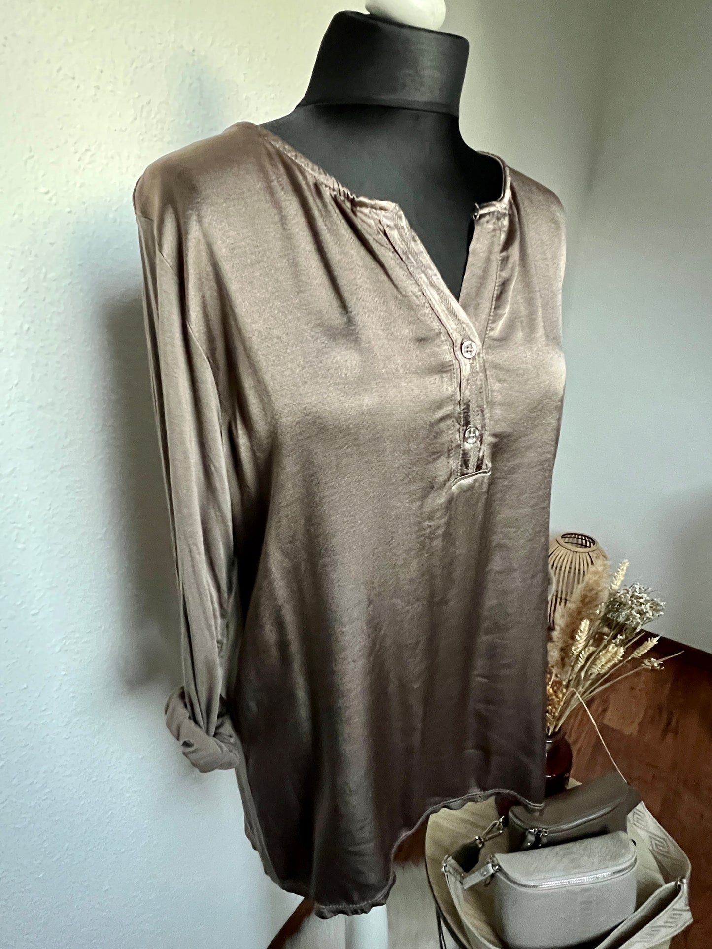 Oversize Bluse Shirt Material Mix Seiden-Optik 36/38/40/42