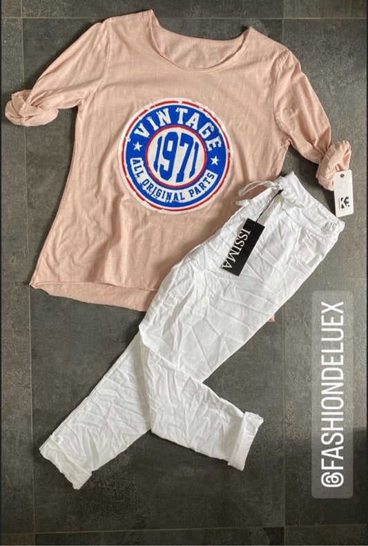 Vintage Damen Langarm Shirt „Vintage 1971“Rosé