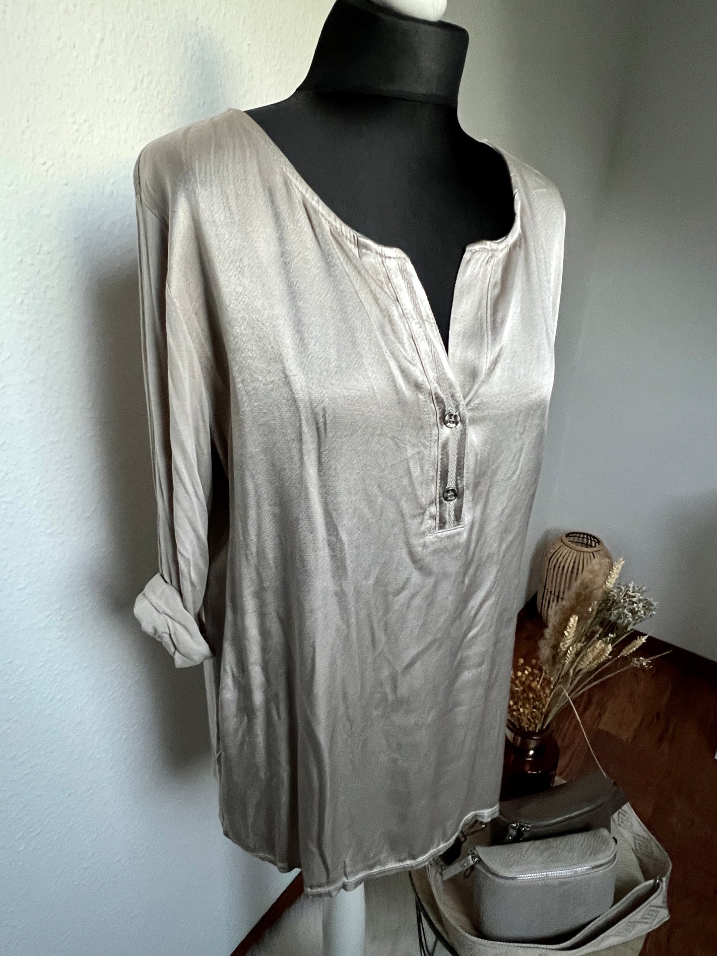 Oversize Bluse Shirt Material Mix Seiden-Optik 36/38/40/42